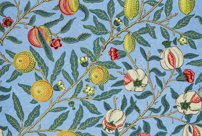 Pattern Twigs with Fruits on a Blue