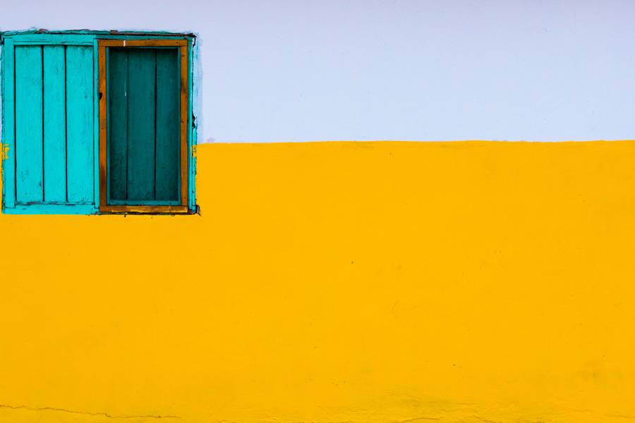 Yellow and White Wall with Turquoise Window free texture