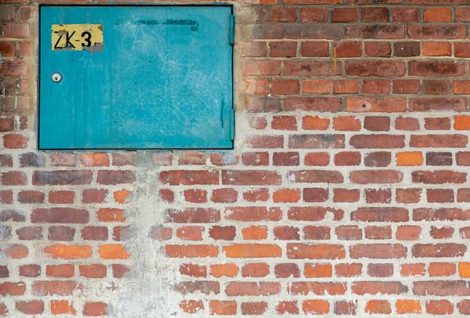 free Brick Wall and Blue Metal Doors texture