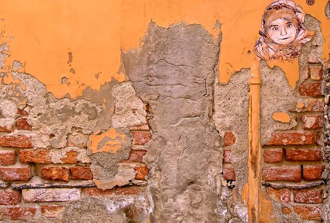 Orange Cracked Brick Wall
