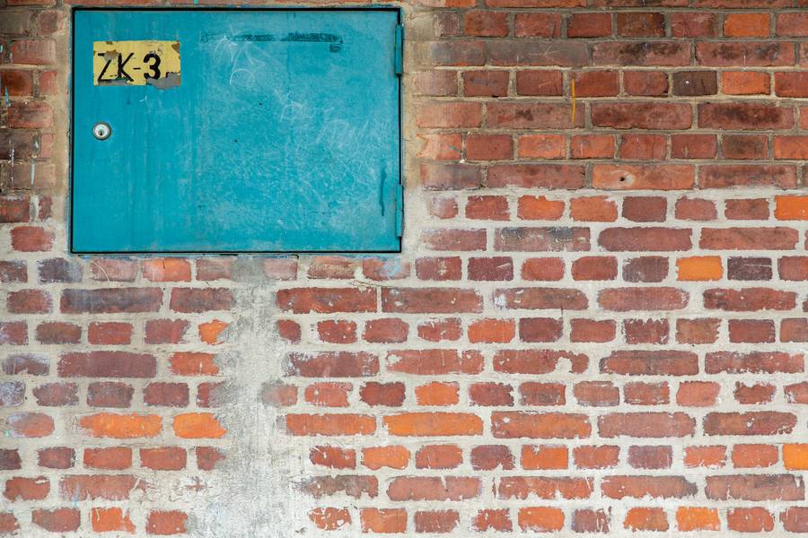 Brick Wall and Blue Metal Doors free texture